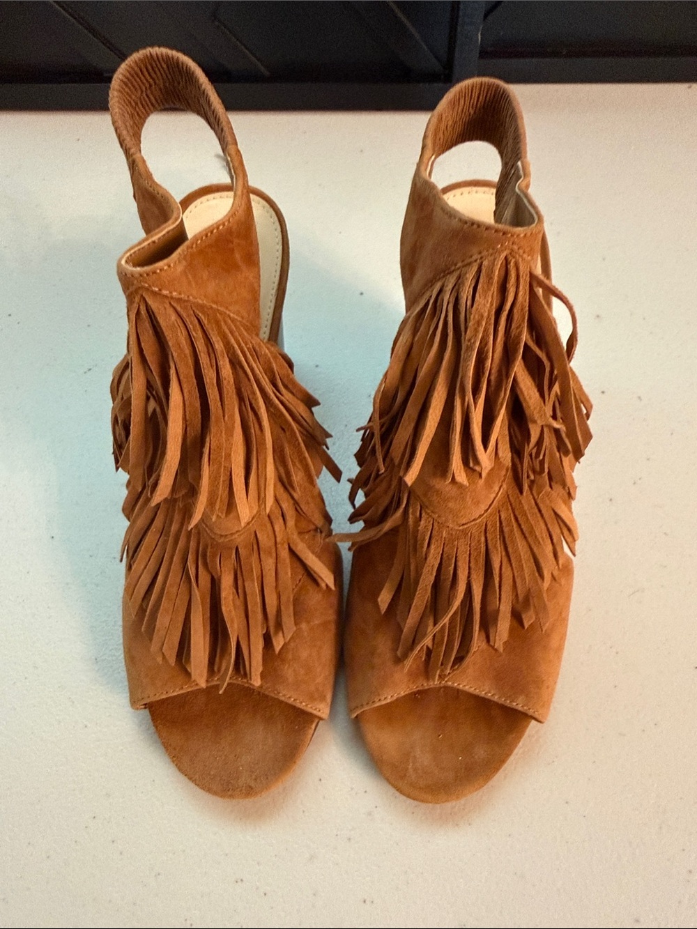 Sam Edelman Elaine Fringe Sandal - Tobacco color - Suede Open-Toe Slingback